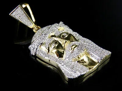 Pre-owned Jewelry Unlimited Men's 10k Yellow Gold Jesus Face Piece Genuine Diamond Charm Pendant 0.35 Ct ... In H-i