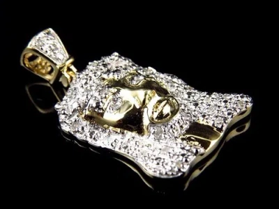 Pre-owned Jewelry Unlimited Men's 10k Yellow Gold Jesus Face Piece Pave Set Diamonds 1 Inch Pendant 0.25ct In H-i