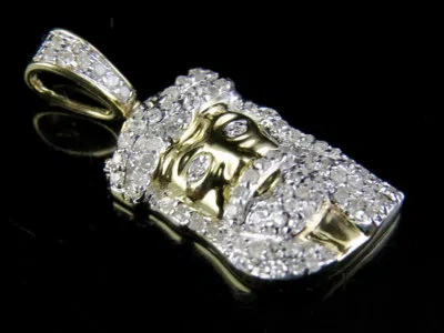Pre-owned Jewelry Unlimited Men's 10k Yellow Gold Jesus Face Piece Real Diamonds 1.0" Charm Pendant 1/3 Ct.