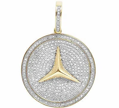 Pre-owned Jewelry Unlimited Men's 10k Yellow Gold Mercedes Medallion Genuine Diamond Pendant Charm 1 Ct 1.5" In I-j
