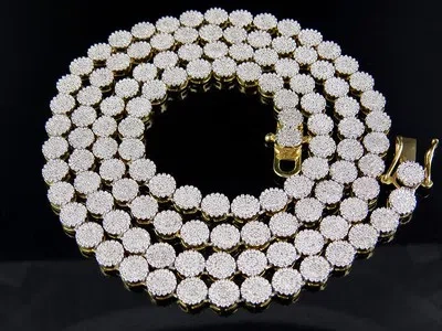 Pre-owned Jewelry Unlimited Men's 10k Yellow Gold Pave 6mm Genuine Diamond Cluster Chain Necklace 6.7ct 30" In H-i