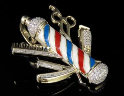 Pre-owned Jewelry Unlimited Men's 10k Yellow Gold Real Diamond Barber Shop Pole Pendant Charm 3/4 Ct 1.5" In H-i