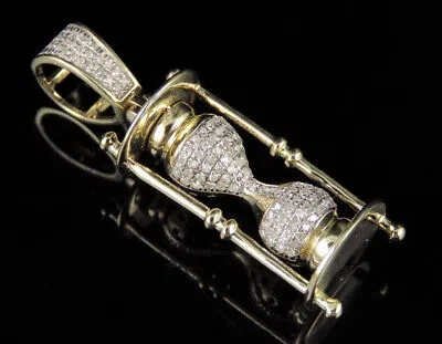 Pre-owned Jewelry Unlimited Men's 10k Yellow Gold Real Diamond Hourglass Time Pendant Charm 7/25 Ct 1.5" In H-i