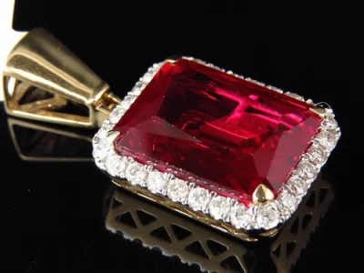 Pre-owned Jewelry Unlimited Men's 10k Yellow Gold Royal Red Gemstone Genuine Diamond Pendant Charm 1.0ct.