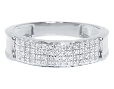 Pre-owned Jewelry Unlimited Men's 4 Row Pave Diamond Comfort Band Ring In 10k White Gold 6mm (0.33ct) In H-i