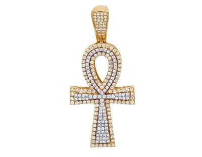 Pre-owned Jewelry Unlimited Men's Ankh Cross Real Diamond Pendant 1 3/4 Ct 10k Yellow Gold 2" In H-i