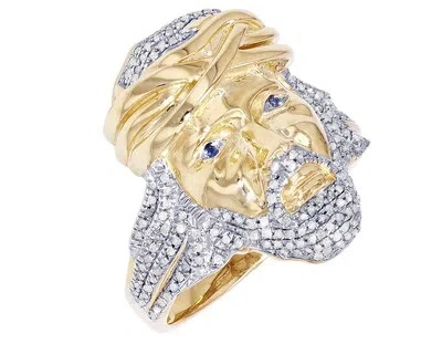 Pre-owned Jewelry Unlimited Men's Jesus Face Real Diamond Pinky Ring 9/20 Ct 10k Yellow-white Gold 23mm