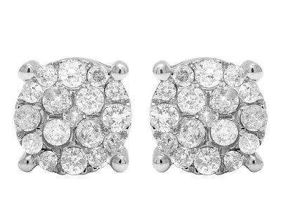 Pre-owned Jewelry Unlimited Men's Ladies Real Diamond Prong Studs Earrings In 10k White Gold 1.02 Ct 9mm In I-j