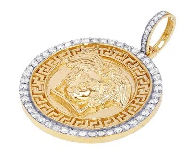 Pre-owned Jewelry Unlimited Men's Medusa Medallion Real Diamond Pendant 1 3/20 Ct 10k Yellow Gold 1.6" In H-i
