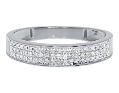 Pre-owned Jewelry Unlimited 10k White Gold Mens Three Row Pave Round Diamond 4.5mm Fashion Band Ring 0.25 Ct