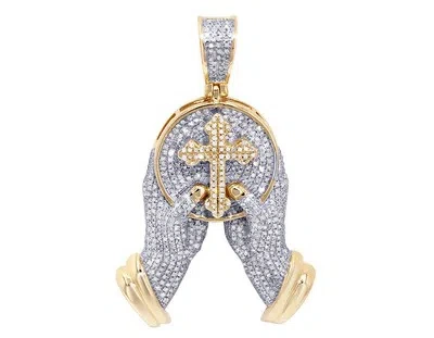 Pre-owned Jewelry Unlimited Men's Praying Hands Medallion Diamond Cross Pendant 1ct 10k Yellow/white Gol...