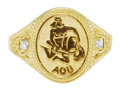 Pre-owned Jewelry Unlimited Men's Real 10k Yellow Gold Aquarius Water Zodiac Astrology Designer Pinky Ring