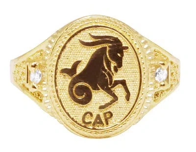 Pre-owned Jewelry Unlimited Men's Real 10k Yellow Gold Capricorn Lucky Horse Zodiac Designer Pinky Ring