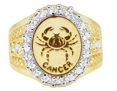Pre-owned Jewelry Unlimited Men's Real 10k Yellow Gold Lab Diamond Cancer Crab Zodiac Astrology Pinky Ring
