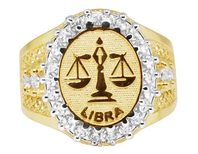 Pre-owned Jewelry Unlimited Men's Real 10k Yellow Gold Lab Diamond Libra Scales Zodiac Designer Pinky Ring