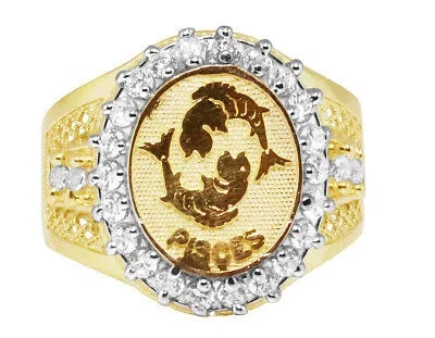 Pre-owned Jewelry Unlimited Men's Real 10k Yellow Gold Lab Diamond Pisces Fish Zodiac Designer Pinky Ring