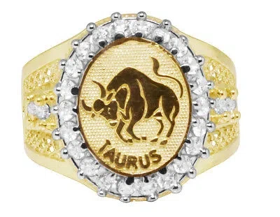Pre-owned Jewelry Unlimited Men's Real 10k Yellow Gold Lab Diamond Taurus Bull Zodiac Designer Pinky Ring