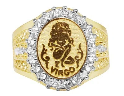 Pre-owned Jewelry Unlimited Men's Real 10k Yellow Gold Lab Diamond Virgo Lucky Zodiac Designer Pinky Ring
