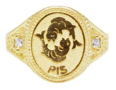 Pre-owned Jewelry Unlimited Men's Real 10k Yellow Gold Pisces Fish Zodiac Sign Astrology Designer Pinky Ring