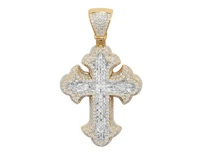 Pre-owned Jewelry Unlimited Men's Real Baguette Diamond Flare Cross Pendant 2 3/20 Ct 14k Yellow Gold 1.6" In G-h