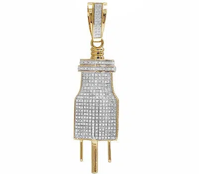 Pre-owned Jewelry Unlimited Men's Real Diamond 10k Yellow Gold Fuse Plug Charm Custom Pendant 4/5ct 2.1"