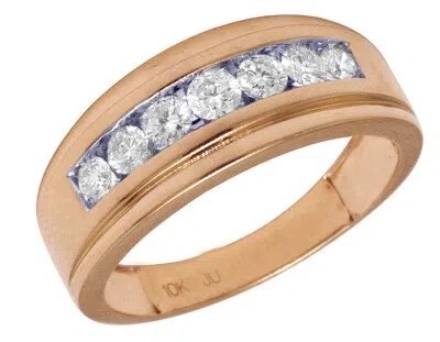 Pre-owned Jewelry Unlimited Men's Real Diamond 7 Stone Channel Wedding Band Ring 10k Rose Gold 1 Ct 9mm In G-h