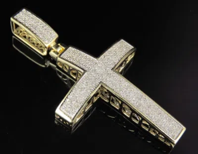 Pre-owned Jewelry Unlimited Men's Real Diamond Dome Cross Pendant In 10k Yellow Gold 1/2 Ct 1.8" In H-i