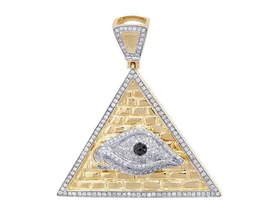 Pre-owned Jewelry Unlimited Men's Real Diamond Evil Eye Pyramid 19/20 Ct Pendant 10k Yellow Gold 1.6" In H-i