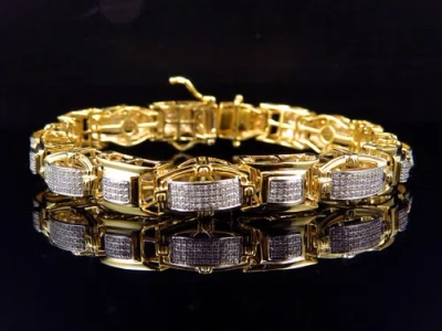 Pre-owned Jewelry Unlimited Mens Pave Set Genuine White Diamond Custom Bracelet In Yellow Gold Finish 2.0 Ct