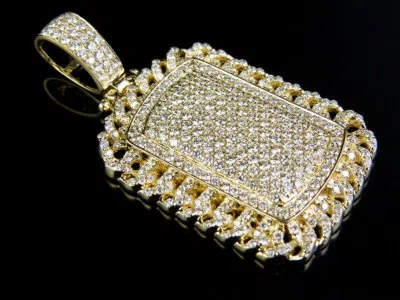 Pre-owned Jewelry Unlimited Men's Solid 14k Yellow Gold Genuine Diamond Miami Dogtag Bar Pendant 3.5ct 1.65"