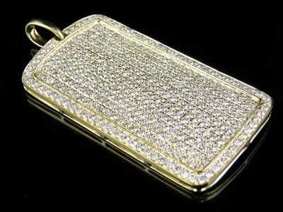 Pre-owned Jewelry Unlimited Men's Solid 14k Yellow Gold Iced Dog Tag Genuine Diamond Pendant 6 1/2 Ct 2.1" In G-h