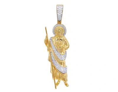 Pre-owned Jewelry Unlimited Men's St Jude Real Diamond 4/5 Ct Pendant 14k Yellow Gold 2.5" In H-i