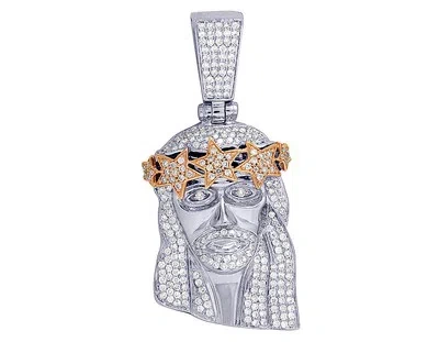 Pre-owned Jewelry Unlimited Men's Two-tone Jesus Head Star Crown Real Diamond Charm Pendant 2.12" 2.1ct