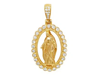 Pre-owned Jewelry Unlimited Men's Virgin Mary Real Diamond Pendant 1/2 Ct 14k Yellow Gold 1.3" In H-i