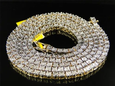 Pre-owned Jewelry Unlimited Men's Yellow Gold Plated Genuine Diamond 1 Row Necklace Chain 3.5 Mm 24 Inches In White