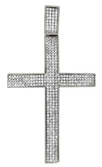 Pre-owned Jewelry Unlimited Mens 10k White Gold Pave Set Genuine Diamond Cross Charm Pendant 2.16" 1.20ct In H-i