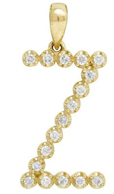 Pre-owned Jewelry Unlimited Mens 10k Yellow Gold 1 Row Initial Letter Z Real Diamond Charm Pendant 1" 1/5ct In G-h