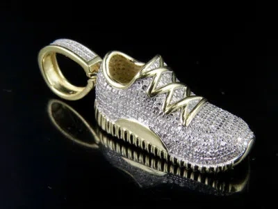 Pre-owned Jewelry Unlimited Mens 10k Yellow Gold Jordon Yeezy Jumpman Shoe Real Diamond Charm Pendant 3/5ct