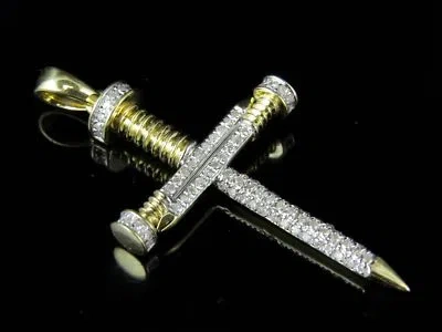 Pre-owned Jewelry Unlimited Mens 10k Yellow Gold Nail Cross 0.33 Ct Genuine Diamond Charm Pendant 1.5" In H-i
