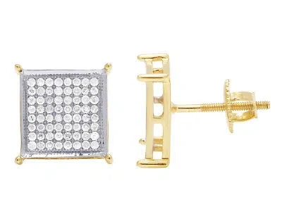 Pre-owned Jewelry Unlimited Mens 10k Yellow Gold Pave 4 Prong Square Real Diamond Stud Earrings 10mm .60ct In H-i