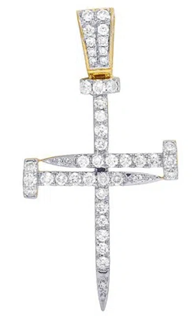 Pre-owned Jewelry Unlimited Mens 10k Yellow Gold Real Diamond Crucifix Nail Cross Charm Pendant 1.7ct In White