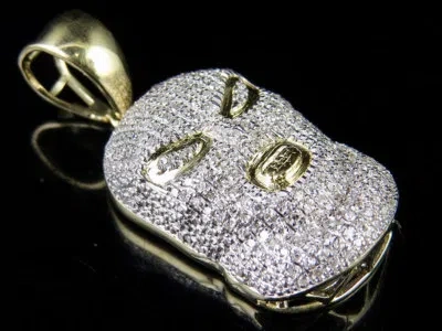Pre-owned Jewelry Unlimited Mens 10k Yellow Gold Ski Goon Mask Ice Out Diamond Charm Pendant 3/5ct 1.25" In H-i
