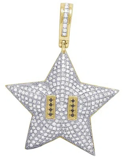 Pre-owned Jewelry Unlimited Mens 10k Yellow Gold Super Mario Star Bros Real Diamond Charm Pendant 1 Ct In H-i