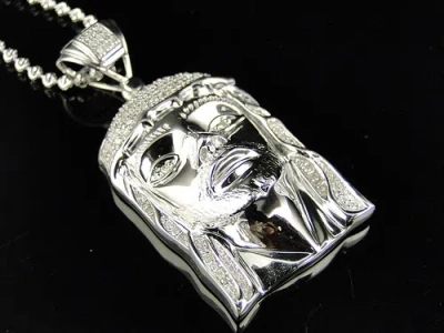 Pre-owned Jewelry Unlimited Mens .925 Silver Real Diamond Jesus Face Piece Pendant & Chain 0.25 Ct 1.75 Inch In H-i