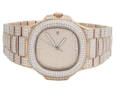 Pre-owned Jewelry Unlimited Mens Iced Rose Stainless Steel 40mm Pp Simulated Diamond Watch