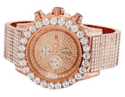 Pre-owned Jewelry Unlimited Mens  Rose Gold Simulated Hip Hop Diamond Watch 48mm Br-04