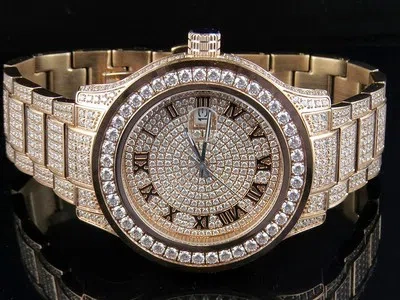 Pre-owned Jewelry Unlimited Mens  Rose Gold Steel Simulated Lab Diamond Watch 45mm Dj-04
