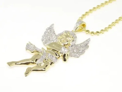Pre-owned Jewelry Unlimited Mens Ladies 10k Yellow Gold Mini Micro Angel Diamond Piece Pendant Charm .80 Ct In H-i