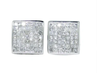 Pre-owned Jewelry Unlimited Mens Ladies 14k White Gold Bezel Princess But 8 Mm Diamond Stud Earrings 3/4 Ct In G-h
