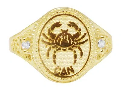 Pre-owned Jewelry Unlimited Mens Real 10k Yellow Gold Cancer Lucky Crab Zodiac Astrology Designer Pinky Ring
